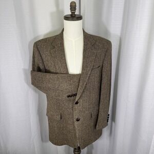 Harris Tweed Blazer Mens 42 R Herringbone 100% Wool Jos A Bank Brown
